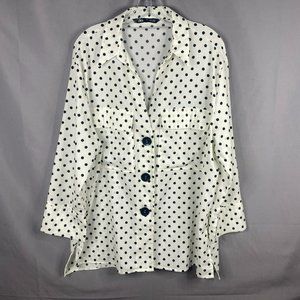 Zara Top Womens XL Black White Polka Dot Blouse Shirt Buttons V-Neck Career